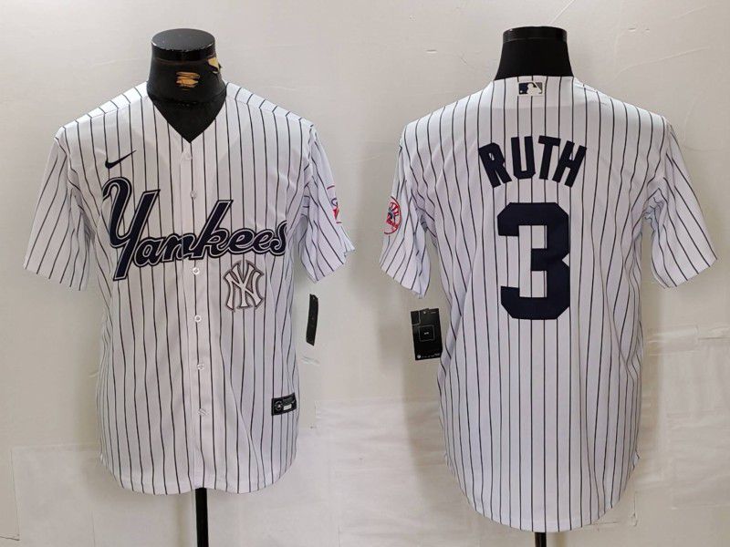 Men New York Yankees 3 Ruth White stripe Three generations of joint names Nike 2024 MLB Jersey style 4